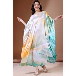 Aqua Waves Kaftan en satin doux pour femme avec impression numérique Combinaison élégante et combishort - Product Image 2