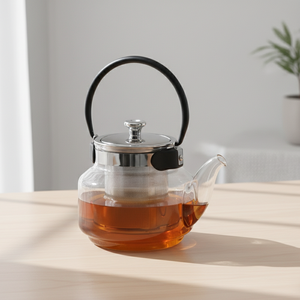 Théière en verre borosilicate transparent de qualité supérieure 3306314-0.8, style nordique, poignée en plastique résistante à la chaleur, acier inoxydable - Product Image 2