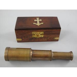 Telescopio antiguo de latón, telescopio de lujo dorado con caja de madera, accesorios de regalo náuticos personalizados, artículos - Product Image 1