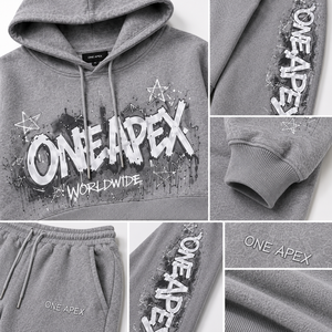 Ensemble de survêtement ONE APEX gris clair pour femme, coupe régulière, en coton, avec pantalon large, style graffiti streetwear, tenue d'hiver en molleton - Product Image 3