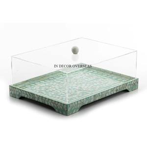 ที่วางเค้กทรงสี่เหลี่ยมพร้อมฝาปิดด้านบนทำจากอะคริลิคสีเขียวประดับลูกปัดมุก - Product Image 6