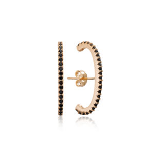 Boucles d'oreilles en pierre de Zircon noir Push Back turc vente en gros bijoux en argent Sterling 925 faits à la main - Product Image 6