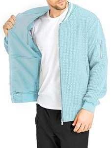Blouson bombardier en toile bleu clair d'hiver léger pour hommes vente en gros décontracté confort réglable poches latérales fermeture éclair avant élastique - Product Image 4