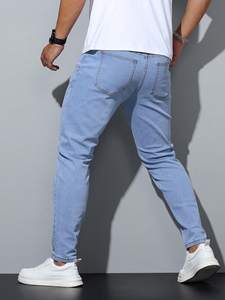 Jean en denim bleu glace moderne et tendance pour homme, coupe droite, lavable, écologique, tailles 28 à 40, coupe ajustée - Product Image 3