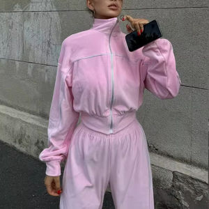 Nouvelle collection mode : Ensemble chic pour femme – Manteau court à capuche zippé et pantalon décontracté en velours à jambe large pour le quotidien - Product Image 5