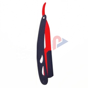 Maquinilla de afeitar de acero inoxidable recta peluquero Manual con recubrimiento en polvo negro y rojo profesional al por mayor uso para afeitado facial y corporal - Product Image 5