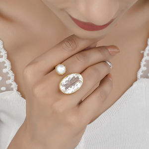 Bague élégante en laiton plaqué or 18 carats avec pierres précieuses Bague tendance pour mariage, fiançailles, fête ou cadeau - Product Image 2