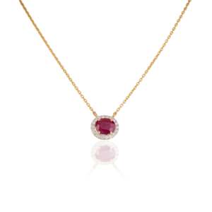 Collier pendentif fleur en platine et or 14 carats avec diamant taille princesse et perle - Product Image 1