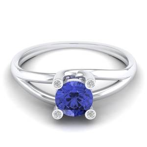 Bague de fiançailles en or jaune massif 14 carats avec diamant et tanzanite, prix d'usine REYES, bijoux fins de luxe pour femmes - Product Image 5