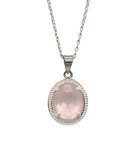 Pendentif solitaire en argent sterling 925 massif avec quartz rose naturel, serti clos et plaqué rhodium, bijoux faits à la main - Product Image 1