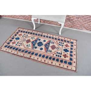 Turkish 0.3x6 ft Rug, <b>Runner</b> Vintage Rug, Blue <b>Red</b> Persian Rug - Product Image 2