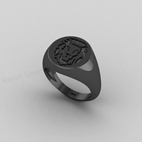 Bague signet cocktail audacieuse style ottoman en argent massif 925 plaqué or 18 carats avec gravure profonde tête de lion, best-seller
