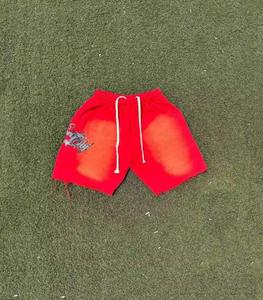 Pantalones cortos para hombre 100% algodón francés Terry de gran tamaño estampado de moda bolsillos de cintura media diseñador gráfico ácido lavado pantalones cortos para hombres - Product Image 5