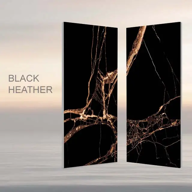 Modernes Design 600 × 1200 mm polierte glasierte schwarze Heather-Porzellan-Bodenfliesen mit glänzender Oberfläche für Luxus-Zimmerdekoration