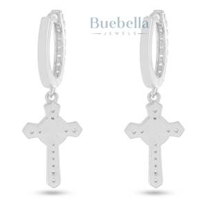 Pendientes de diamantes de estilo Hip Hop Vintage americano europeo para mujer aro hueco con diseño de moda colgante de Cruz de circón - Product Image 4