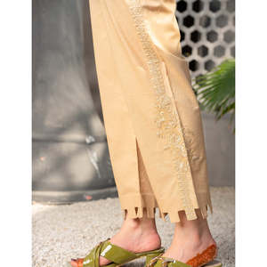 Women's LUNARA Embroidered Cotton Flare Pants High-Waisted Casual Gothic with <b>Elastic</b> Waist Breathable for Summer - Product Image 2
