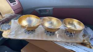 Ensemble de 3 plateaux de service en aluminium au design attrayant pour la vaisselle, argenterie, ensemble de plateaux de service modernes en acier inoxydable - Product Image 4