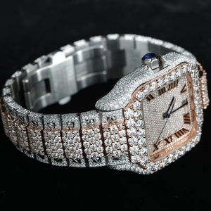 Reloj de diamantes de moissanita para todas las ocasiones, elegante, analógico romano, acero inoxidable de 22mm, cristal totalmente personalizado, recién llegado - Product Image 3
