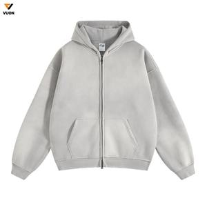 Venta al por mayor 2025 360gsm Digital Print Logo Cropped Zipper Terry Hoodie en blanco Full Zip up Vintage Washed Hoodies para hombres - Product Image 2