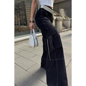 Pantalones Cargo de Gabardina Negros para Mujer - Product Image 5