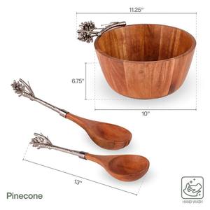 Tazón para Servir de Madera de Acacia con Utensilios para Servir - Product Image 3