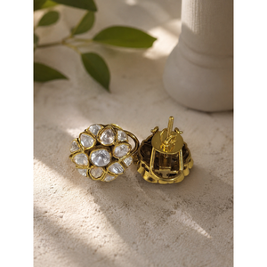 Boucles d'oreilles clous en argent sterling 925 Kundan Polki, plaquées or, avec moissanite, bijoux indiens pour femmes, fournisseur en gros - Product Image 2