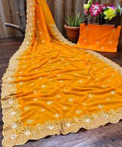 Nouveau look riche vêtements de mariage vichitra soie broderie travail saree femmes indiennes portent sari pas cher bas prix en gros surat Alphanumero - Product Image 6