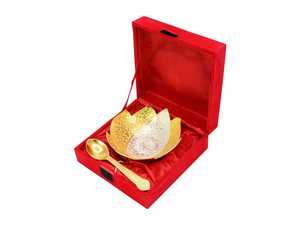 Bol de service coupe Lotus plaqué or-argent de 4 pouces, bol décoratif en laiton pour cadeau, cadeaux de retour pour mariage - Product Image 3