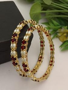 Ensemble de deux bracelets en plaqué or plaqué or de haute qualité, ensemble de véritables perles CZ, collection de vêtements de mariage ou de fonctions pour femmes et filles - Product Image 2