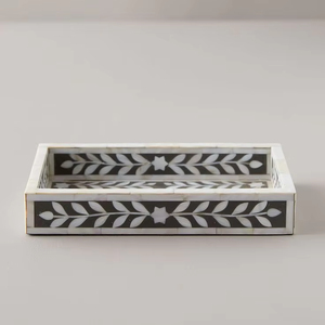 DÉCOR INLAY PLATEAU FAIT À LA MAIN PLATEAU DE SERVICE LUXE Os Incrustation Ramadan Petit Déjeuner Alimentaire Fruits Café Thé Plateau Décoratif - Product Image 1