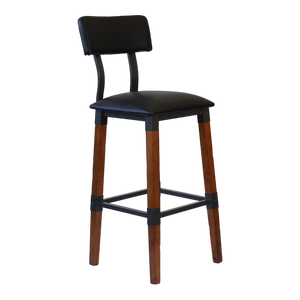 เก้าอี้ร้านอาหารสไตล์อินดัสเทรียลพนักพิงสูง ทำจากไม้และโลหะ หุ้มเบาะหนัง PU สีดำ โครงไม้บีช สำหรับเฟอร์นิเจอร์บาร์ - Product Image 4