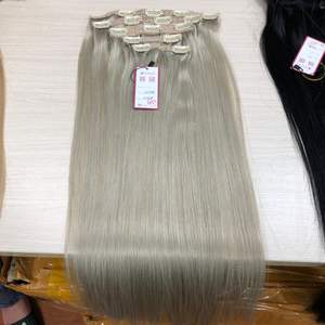 Extensiones de cabello virgen Remy rubio ceniza de Venta caliente conjunto de Color teñido con Clip recto dibujado Doble - Product Image 3