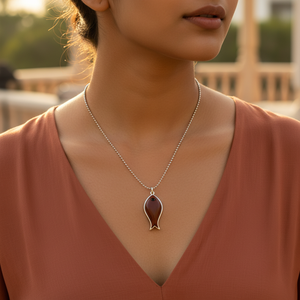 Trendy Vintage <b>Silver</b> Fish <b>Pendant</b> <b>Necklace</b> for Women Brass Chains with Diamond Quartz Jade Gemstones Heart Lover Shape for Gift - Product Image 2