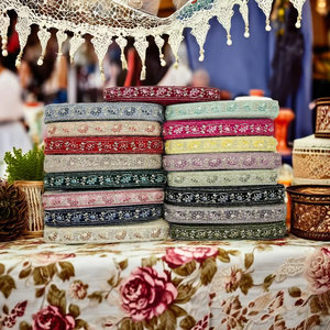 Vintage Ethnic Style Luxury Colorful Mesh Embroidery Border Tulle Lace Trim with Traditional Fancy Design - Product Image 1