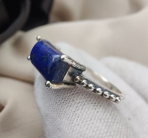 แหวนเงินแท้ 925 ประดับลาพิส ลาซูลี รูปทรงสี่เหลี่ยมผืนผ้า ชุบทอง งานแฮนด์เมด เครื่องประดับพลอย ขายส่ง รับสั่งทำ - Product Image 5