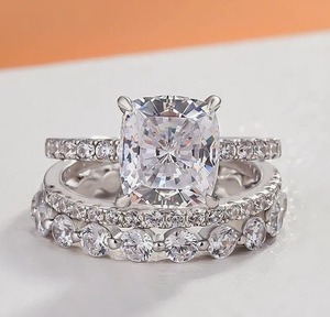 แหวนหมั้นเพชรโมอิส3ชิ้นสำหรับเจ้าสาวตัดเบาะ925แหวนเงินสเตอร์ลิงแหวนแบบกำหนดเองสำหรับเป็นของขวัญสำหรับเธอ - Product Image 4