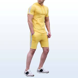 Conjuntos cortos para hombre, conjuntos de 2 piezas, chándales de verano, camiseta informal con capucha y pantalones cortos, Conjunto de camiseta atlética de entrenamiento muscular, conjunto de pantalones cortos - Product Image 1