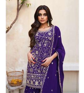 Georgette sharara อินเดียและปากีสถานชุดปาร์ตี้แขนเต็มชุดเดรสแฟชั่นมารูติปักลวดลายประณีต - Product Image 1