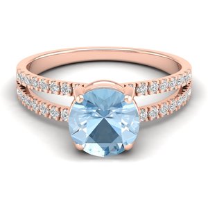 Anillos de Compromiso de Oro Rosa de 14K con Diamantes de Lujo REYES para Mujer, Corte Brillante Redondo, Piedra Preciosa de Aguamarina de 2 Quilates, Joyería Fina - Product Image 1