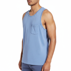 Premium <b>Men's</b> Cotton Pocket Tank Top Sleeveless Summer Casual <b>Vest</b> Periwinkle Blue Soft Jersey Beach Wear Gym Undershirt - Product Image 2