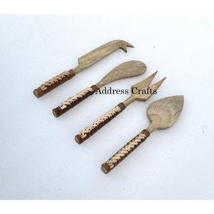 Cubiertos de Acacia, juego de cuchillos para queso, mango de bambú, último diseño, cubiertos de madera, cuchillo, tenedor, esparcidor, herramientas para queso de ratán tejidas a mano - Product Image 4