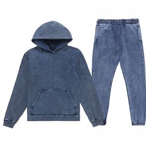 Conjunto de Chaqueta y Pantalones de Mezclilla Lavada de Alta Calidad, Personalizado, Estampado Sólido, Transpirable, Estilo Urbano, para Hombre - Product Image 1