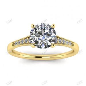 Bague de fiançailles solitaire conique en or blanc avec diamant Moissanite VVS de laboratoire, serti milgrain, certifiée GRA, style vintage pour femme - Product Image 3