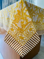 Nappe Rectangle en coton imprimé de blocs faits à la main à fleurs indiennes jaune safran et profond pour mariage et salle à manger