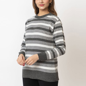 Suéter de mujer con patrón de punto de bloque de color suéter suave para mujer con cuello redondo suéter de punto de moda para mujer - Product Image 3