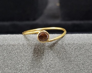 แหวนเพชรสีน้ำตาลทอง18K สำหรับผู้หญิงแหวนทองบางของขวัญครบรอบแหวนมินิมอลเพชรสีน้ำตาล - Product Image 4