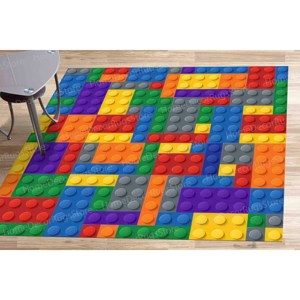 Tapis colorés en blocs de construction, tapis imprimé pour salle de jeux, enfants, crèche, tapis en velours de luxe - Product Image 2