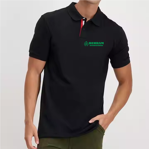 Behram International <b>Men's</b> <b>Black</b> Short Sleeve Polo Shirt Regular Fit Cotton Pique Breathable Casual Wear Front Logo Print - Product Image 1