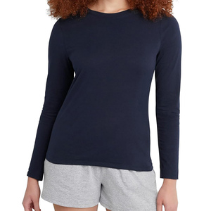 Camisetas deportivas de manga larga a la moda para mujer, algodón liso transpirable, invierno, otoño, de talla grande con cuello cómodo - Product Image 5