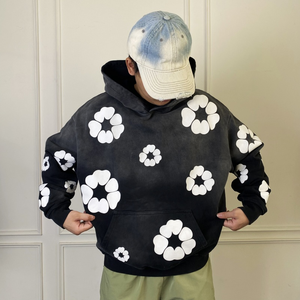 เสื้อฮู้ดดี้วินเทจผู้ชาย ล้างสีแบบแอซิด ผ้าหนา สไตล์สตรีทแวร์ ผ้าฝ้ายฟลีซหนานุ่ม ทรงหลวม ไหล่ตก มีกระเป๋าจิงโจ้ สไตล์ฤดูหนาว - Product Image 4